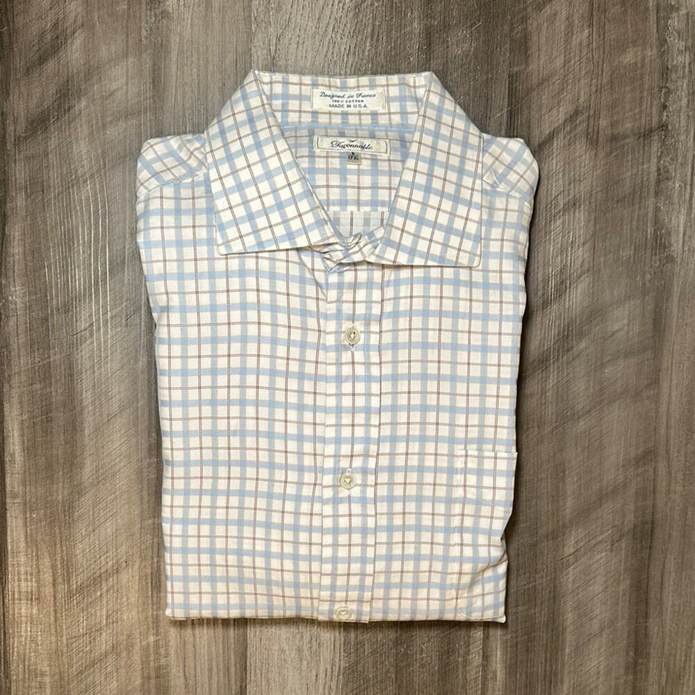 Faconnable French‑Cuff Plaid Shirt – Men’s XL (17 Neck)